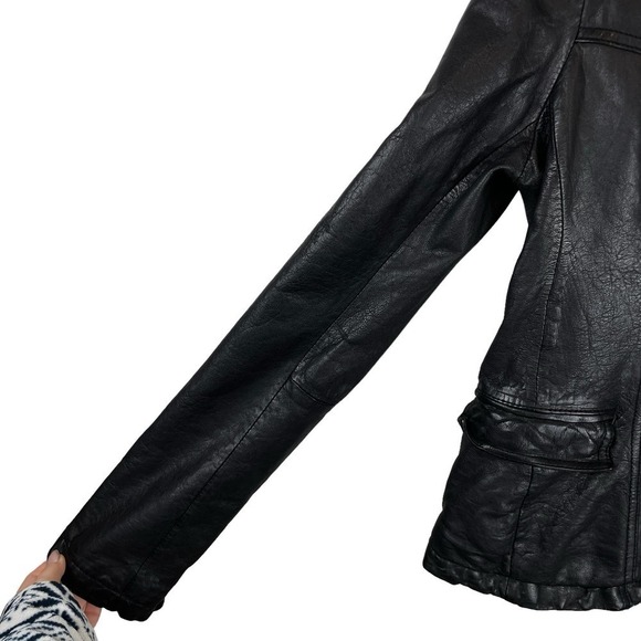 All Saints Altamont Leather Asymmetric Biker Jacket Black Size 12 - Picture 3 of 11